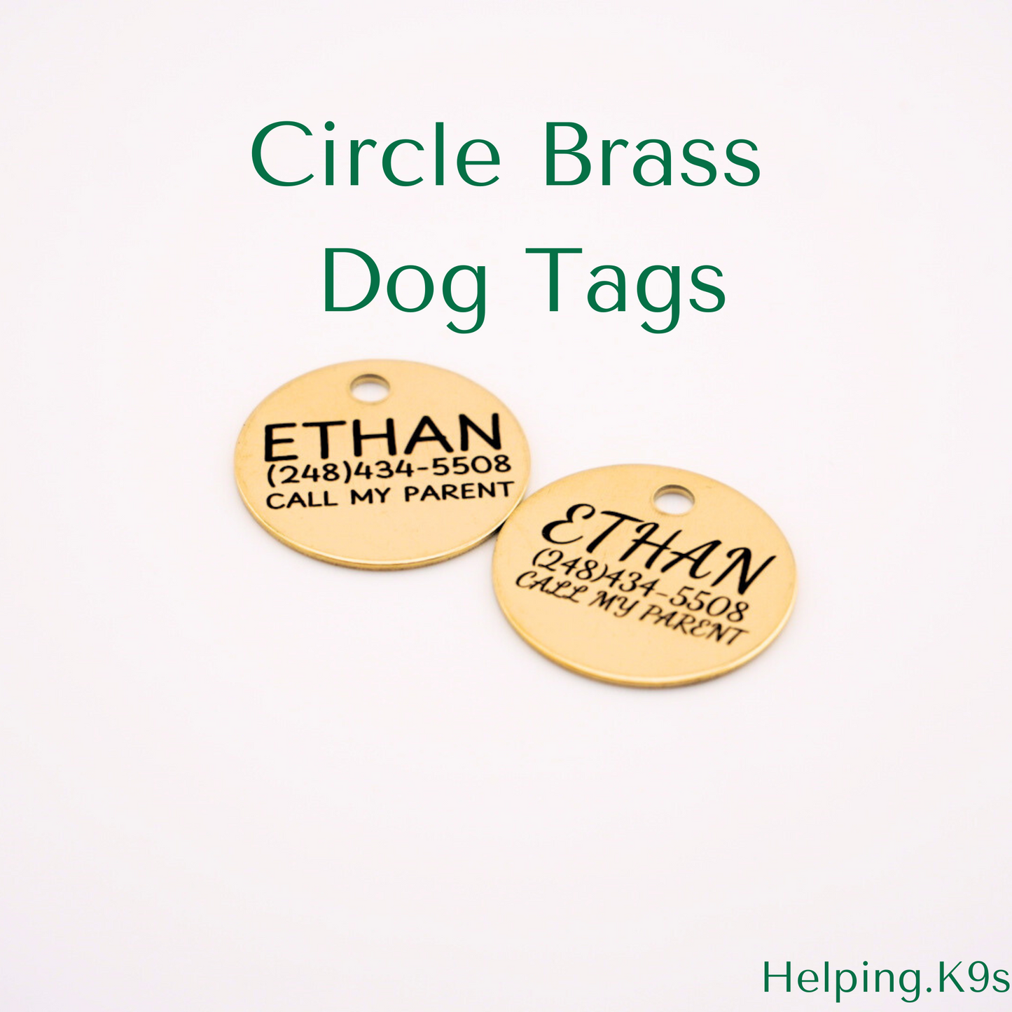 Brass Dog Tag – Personalized Round Metal Pet ID Tag, Durable Engraved Custom Tag for Dogs, Waterproof Solid Brass Circle Tag