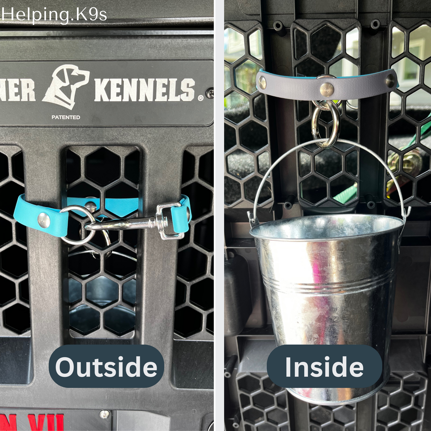 Dog Kennel Bucket Holder – BioThane® 5/8" Durable Water & Feed Pail Strap for Ruffland, Gunner & Travel Crates, Waterproof & Handmade USA