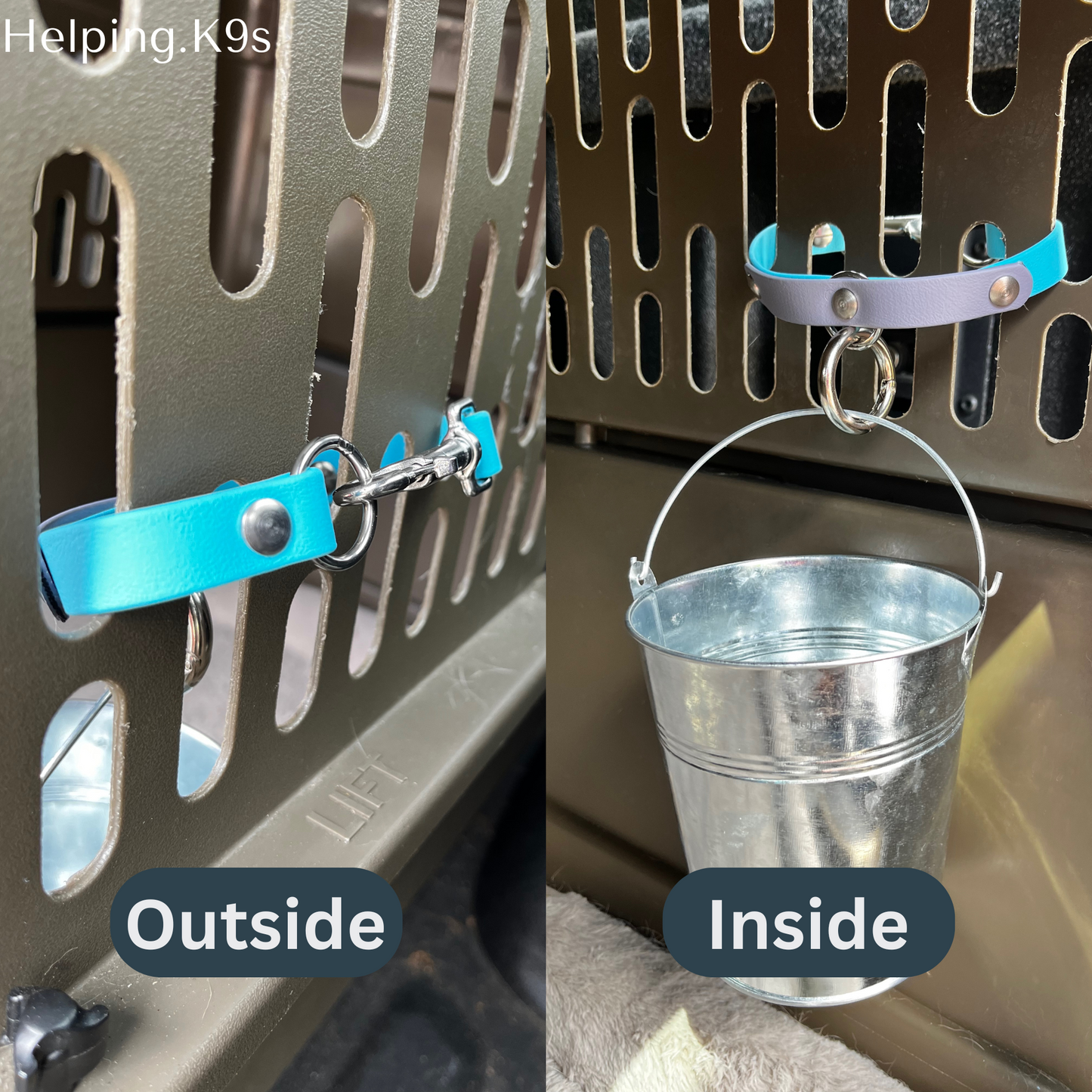 Dog Kennel Bucket Holder – BioThane® 5/8" Durable Water & Feed Pail Strap for Ruffland, Gunner & Travel Crates, Waterproof & Handmade USA
