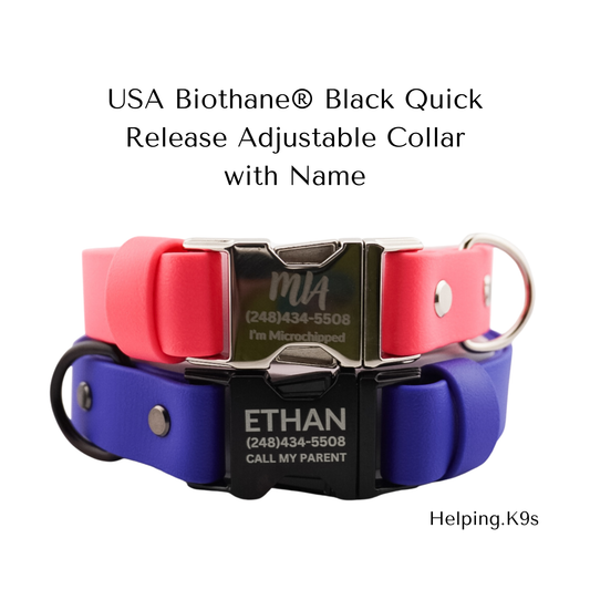 Personalized Waterproof BioThane® Dog Collar – Custom Name & Number, Adjustable 1" Collar (Handmade in USA, Durable & Odor-Proof)