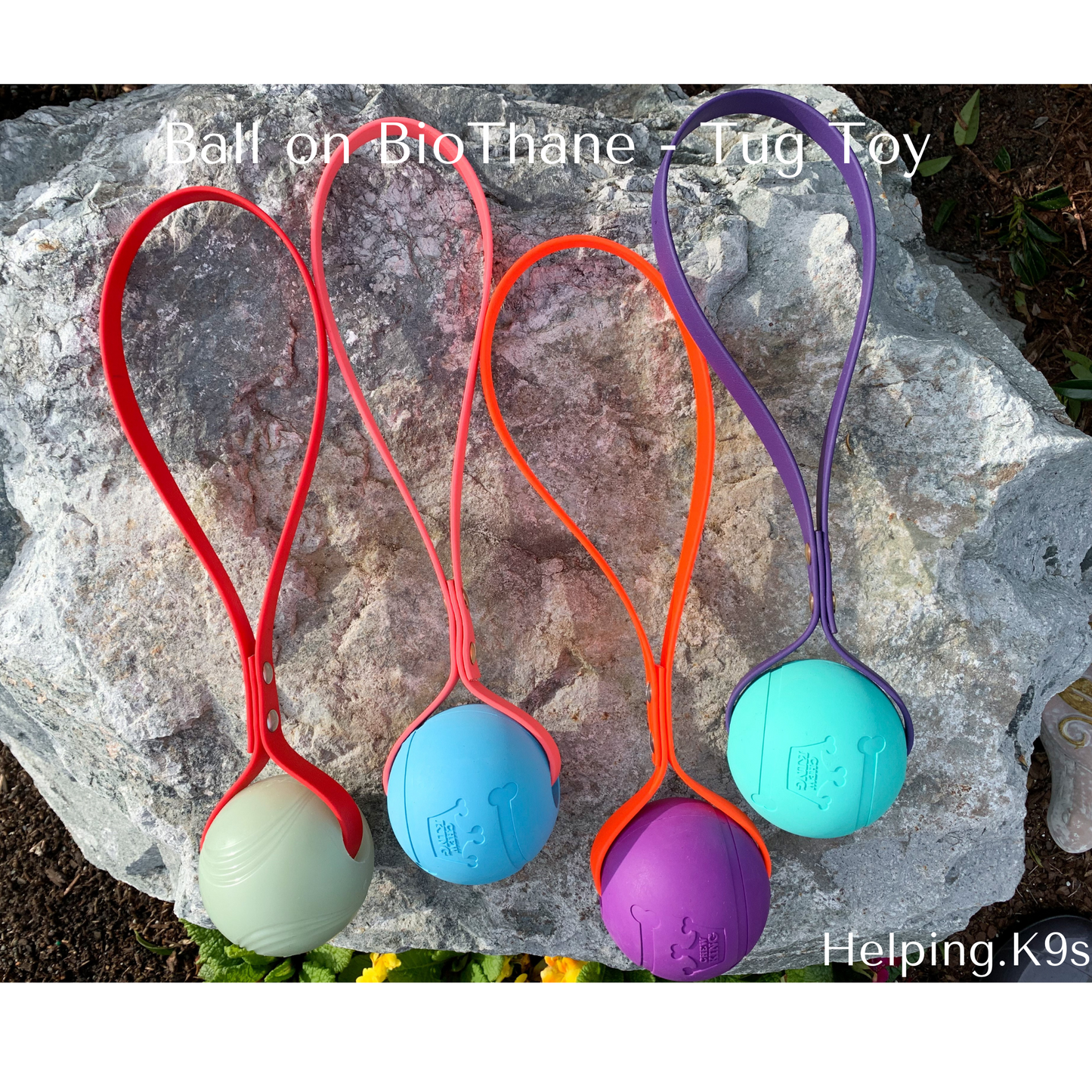 Ball on BioThane® Tug Toy – Dog Engagement & Reward Toy, Chew King® Ball with BioThane Handle, Waterproof & Durable, Handmade in USA