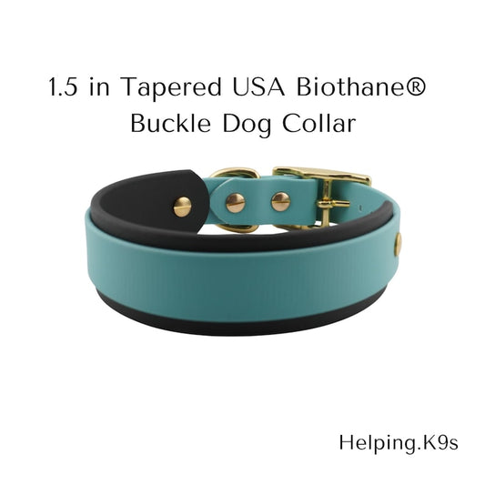 1.5" Tapered BioThane® Dog Collar – Wide, Waterproof & Odor-Proof Working Dog Collar with Brass Hardware, Custom Two-Tone, Handmade in USA