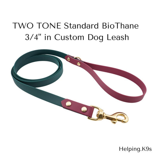 Two-Tone BioThane® Dog Leash – Custom Waterproof & Odor-Proof Leash, 3/4" Wide with Brass Hardware, Handmade in USA