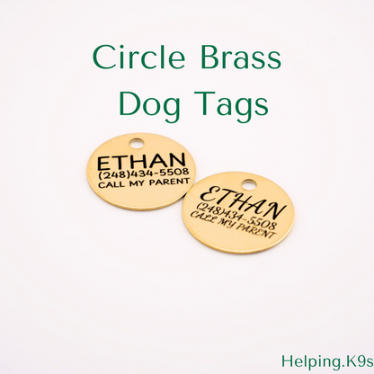 Brass Dog Tag – Personalized Round Metal Pet ID Tag, Durable Engraved Custom Tag for Dogs, Waterproof Solid Brass Circle Tag