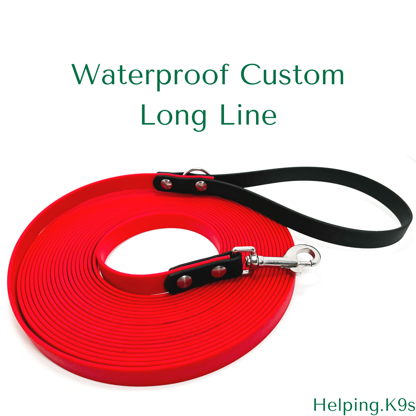 Long Dog Leash / 10 to 50 Feet Custom Waterproof Training Lead / 5/8” BioThane Training Dog Leash / Tracking, Hiking, Recall Dog Leash