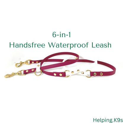 6-in-1 Handsfree Adjustable Multipurpose Waterproof All in One Leash, 5/8" in BioThane, Service Dog Leash, Custom Leash