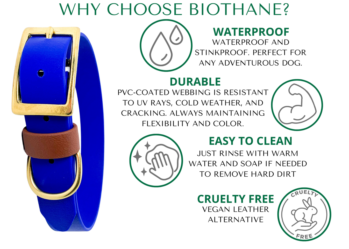 Waterproof Prong Collar Safety Leash, USA BioThane 5/8" inch, Multiple colors and hardware options avaliable