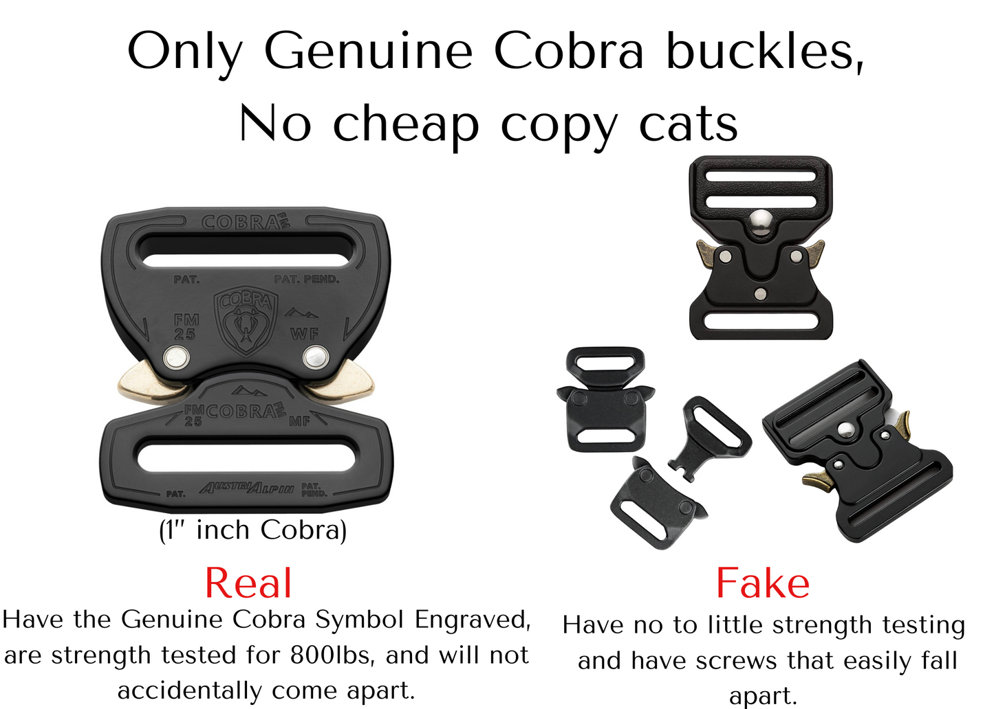 Adjustable Waterproof Tactical 1” inch Dog Collar COBRA Buckle Dog Collar