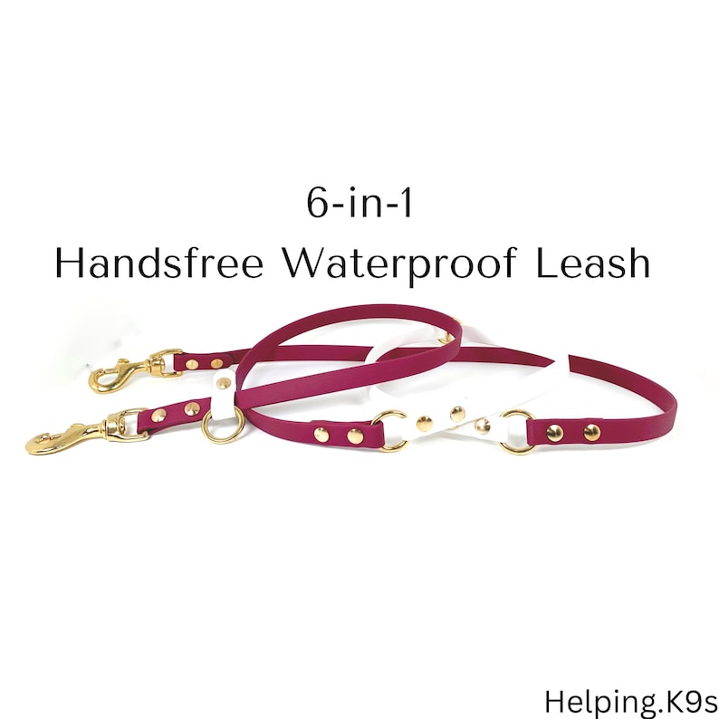 6-in-1 Handsfree BioThane® Dog Leash – Adjustable Waterproof Multipurpose Leash, 5/8" Wide, Custom Service Dog Lead, Handmade in USA