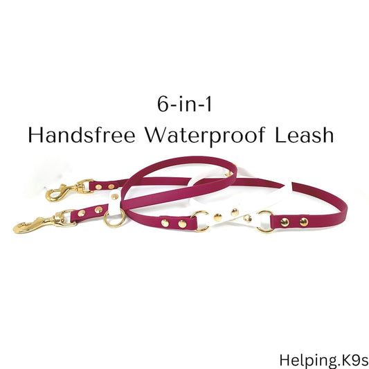 6-in-1 Handsfree BioThane® Dog Leash – Adjustable Waterproof Multipurpose Leash, 5/8" Wide, Custom Service Dog Lead, Handmade in USA