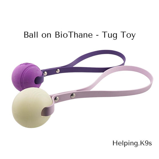 Ball on BioThane® Tug Toy – Dog Engagement & Reward Toy, Chew King® Ball with BioThane Handle, Waterproof & Durable, Handmade in USA