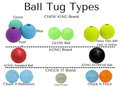 Ball on BioThane® Tug Toy – Dog Engagement & Reward Toy, Chew King® Ball with BioThane Handle, Waterproof & Durable, Handmade in USA