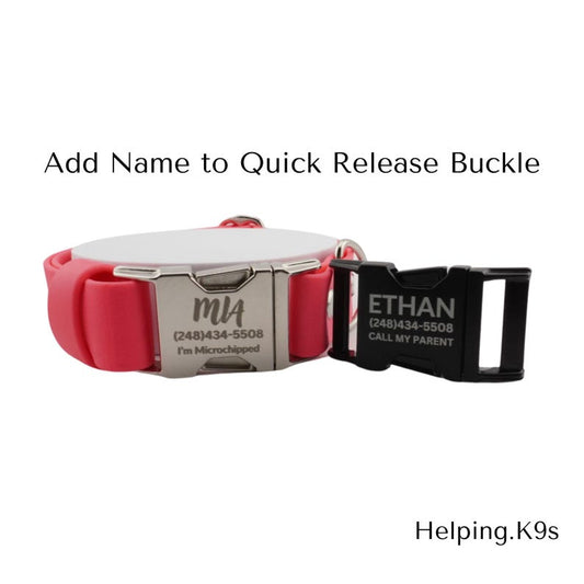 Add Name and Number to my Quick Release Buckle Add-On, Engraving Add-On, Dog Tag Add-On